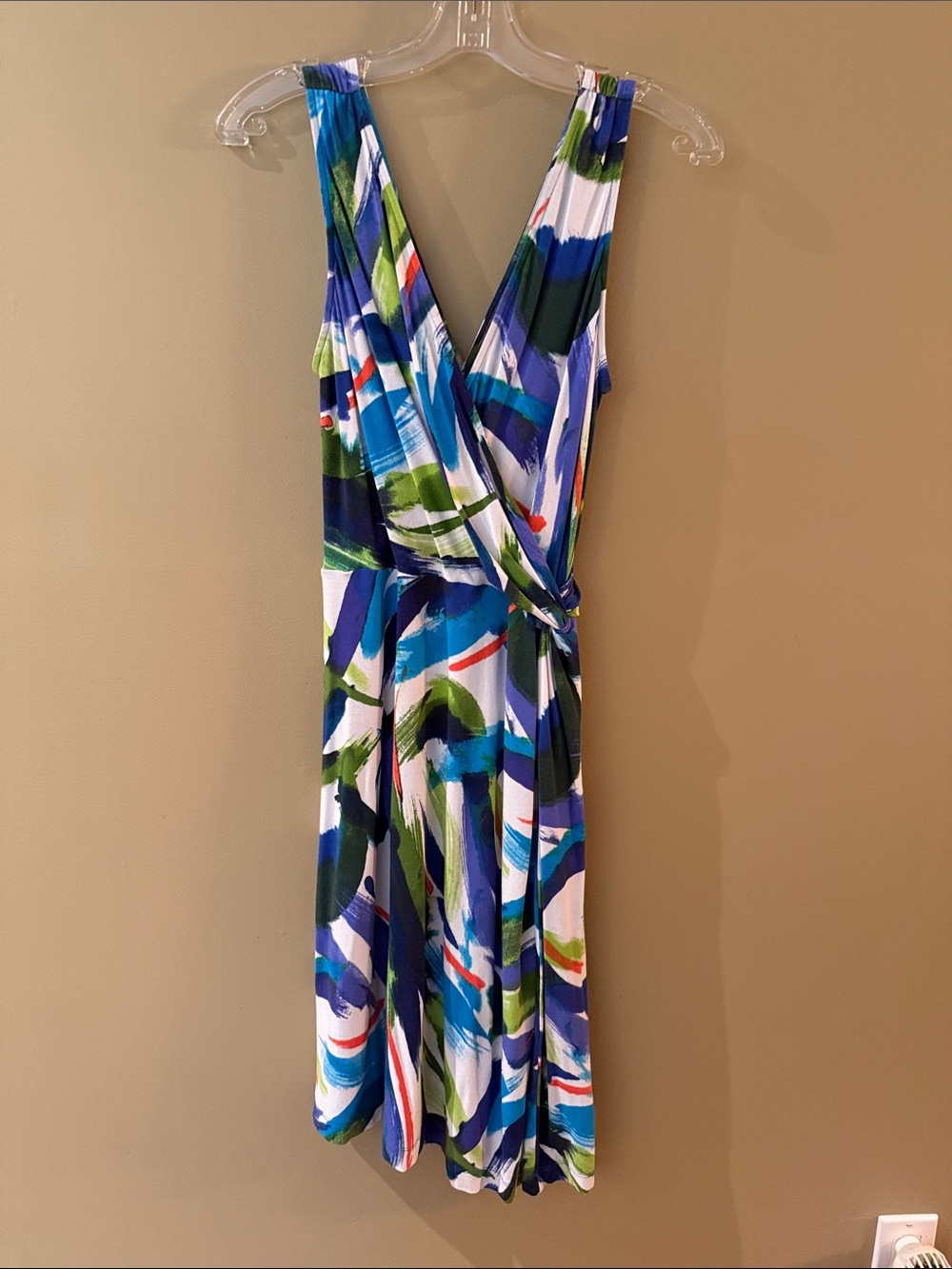 Tommy Bahama White Midi Dress with Blue, Green & Purple Brushstroke Print